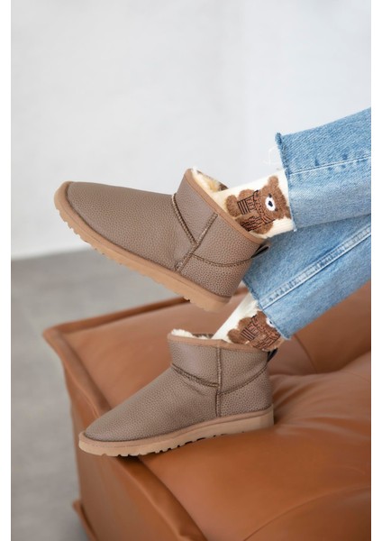 Asia Kadın Içi Tüylü Kalın Taban Deri Yarım Bot Vizon