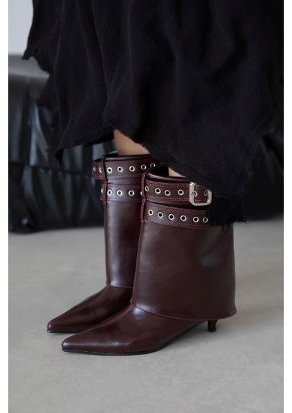 Katy Kadın Aksesuar Detay Kırışık Deri Bot Bordo