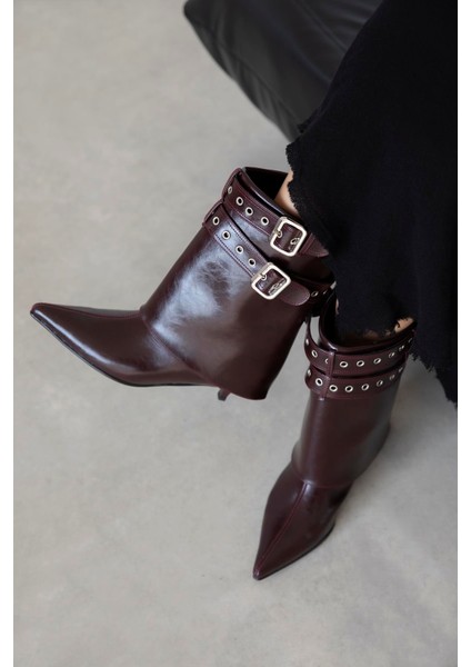 Katy Kadın Aksesuar Detay Kırışık Deri Bot Bordo fiyatları