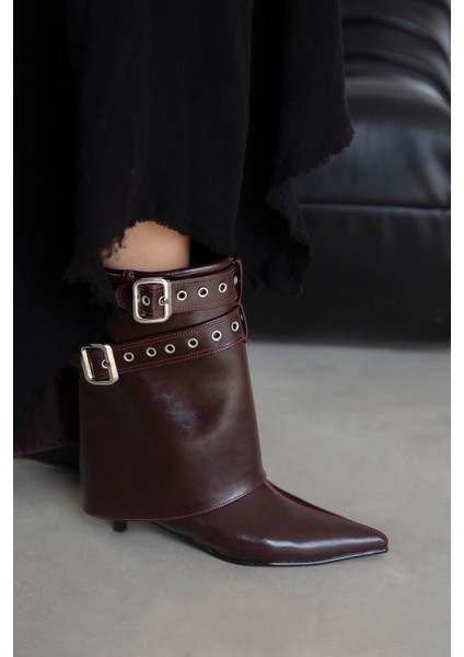 Katy Kadın Aksesuar Detay Kırışık Deri Bot Bordo modelleri