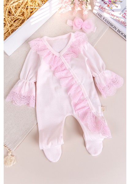 Güpürlü 100% Pamuk Kız Bebek Tulum