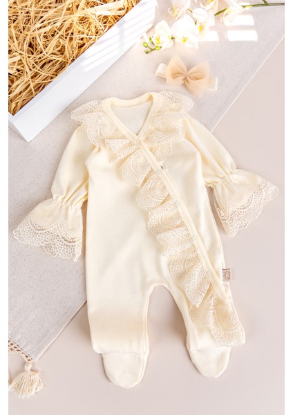Güpürlü 100% Pamuk Kız Bebek Tulum
