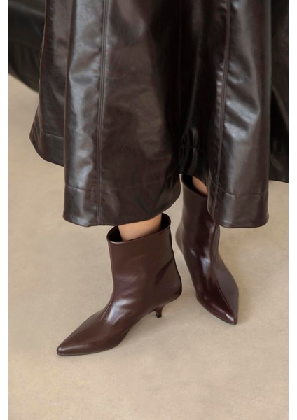 Bella Kadın Pino Ökçe Kırışık Deri Bot Bordo modelleri