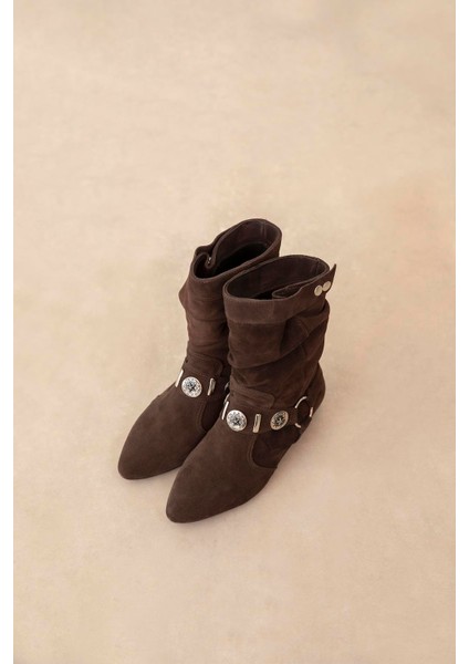 Spark Kadın Aksesuar Detay Hakiki Deri Süet Bot Kahve