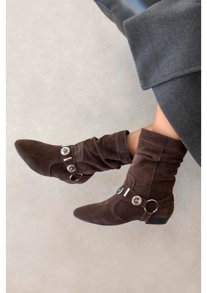 Spark Kadın Aksesuar Detay Hakiki Deri Süet Bot Kahve fiyatları