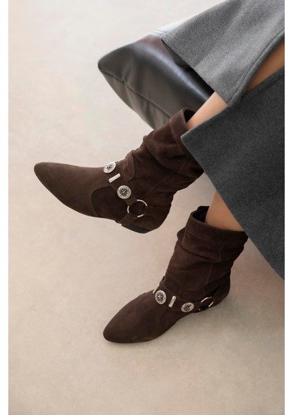 Spark Kadın Aksesuar Detay Hakiki Deri Süet Bot Kahve modelleri