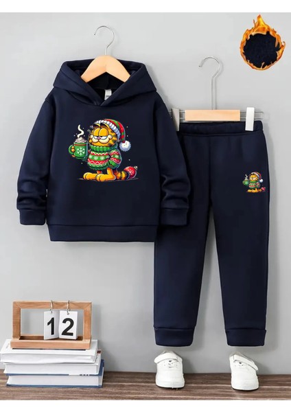 Kışlık Kız Erkek Çocuk Eşofman Takımı Alt Üst Garfield 5 6 7 8 9 10 11 12 Yaş Kış Yılbaşı