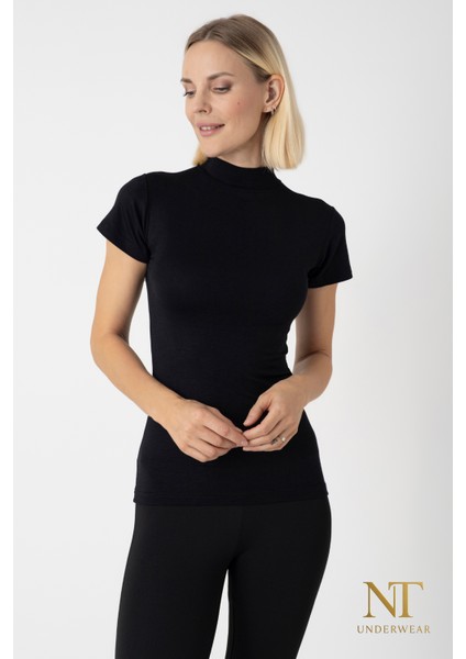 Kadın Bambu Balıkçı Yaka Yarım Kol Body - T-Shirt Hafif, Rahat ve Şık