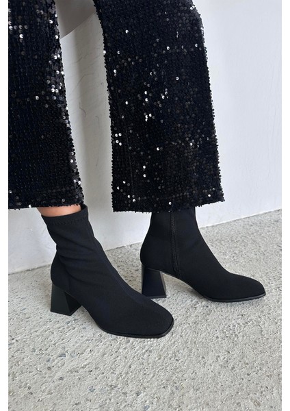 Trew Kadın Kumaş Streç Bilekli Orta Boy Topuklu Bot Siyah fiyatları