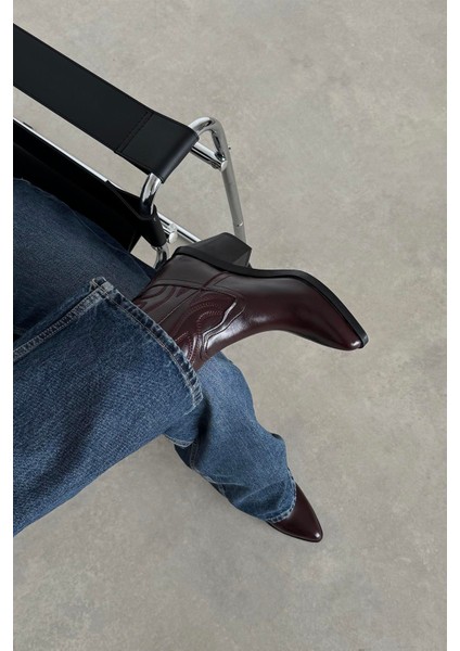 Hadley Kadın Kırışık Deri Topuklu Bot Bordo