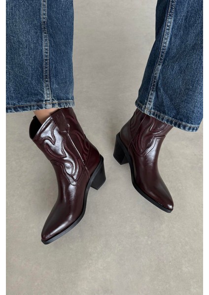 Hadley Kadın Kırışık Deri Topuklu Bot Bordo modelleri