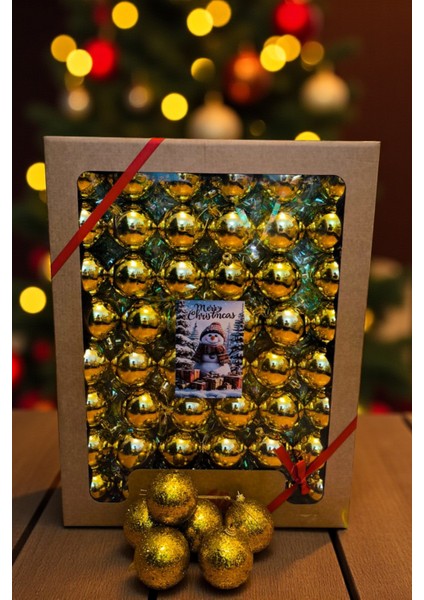 Yılbaşı Çam Ağacı Süsü Cici Top 6 cm 48'li Set Gold