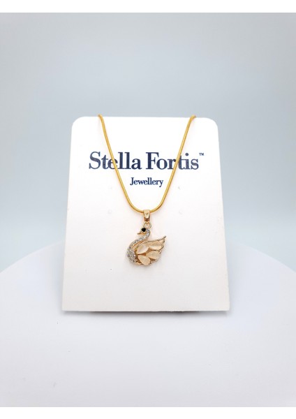 Kuğu Figürlü Altın Kolye – Zirkon Taşlı, Inci Efektli Kanat, Zarif Tasarım fırsatları