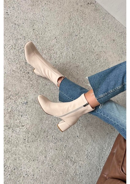 Lucas Kadın Küt Kalıp Streç Bot Bej