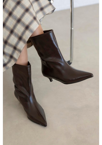 Morley Kadın Pino Ökçe Kırışık Deri Bot Kahve