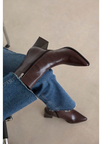 Liston Kadın Topuklu Kırışık Deri Bot Bordo