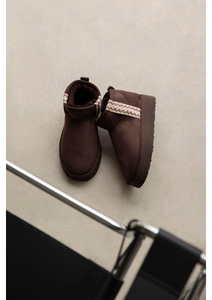 Rosso Kadın Içi Tüylü Kalın Taban Süet Yarım Bot Kahve modelleri