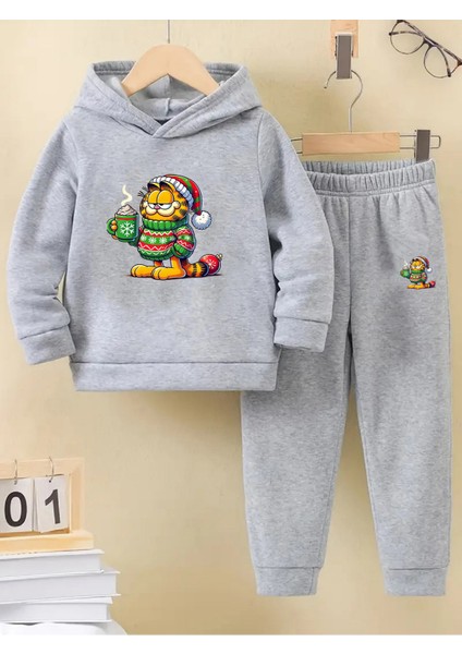 Kışlık Kız Erkek Çocuk Eşofman Takımı Alt Üst Garfield 5 6 7 8 9 10 11 12 Yaş Kış Yılbaşı
