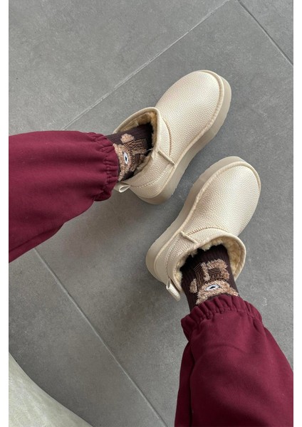 Tommo Kadın Içi Tüylü Kalın Taban Deri Yarım Bot Bej