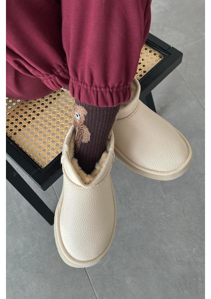 Tommo Kadın Içi Tüylü Kalın Taban Deri Yarım Bot Bej fiyatları