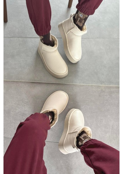 Tommo Kadın Içi Tüylü Kalın Taban Deri Yarım Bot Bej modelleri