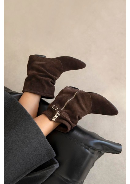 Joy Kadın Hakiki Deri Süet Bot Kahve