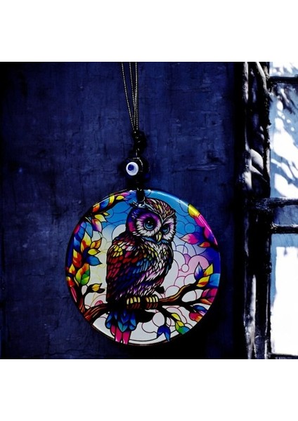 Dalda Baykuş Desenli 12 cm Füzyon Cam Duvar Süsü modelleri