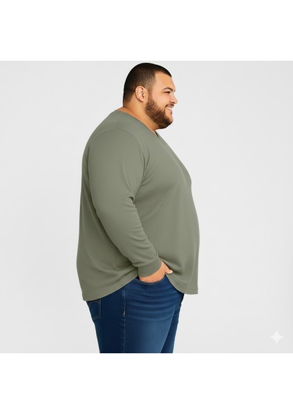 Erkek Büyük Beden Oversize Uzun Kollu V Yaka T-Shirt 3xl 4xl 5xl 6xl 7xl 8xl 9xl modelleri