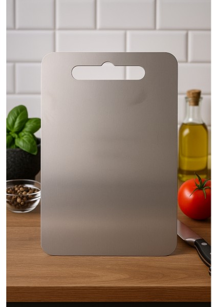 Paslanmaz Çelik Kesme Tahtası – 34 x 24 cm | Hijyenik ve Dayanıklı Kesim Yüzeyi