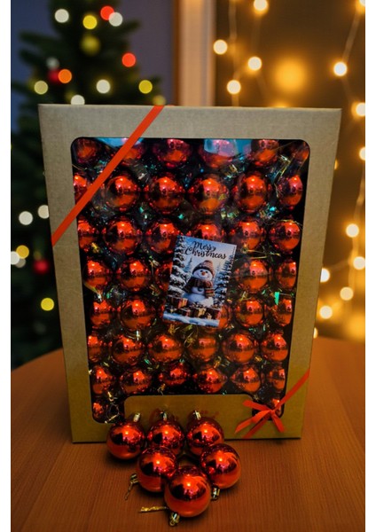 Yılbaşı Çam Ağacı Süsü Cici Top 6 cm 48'li Set Kırmızı