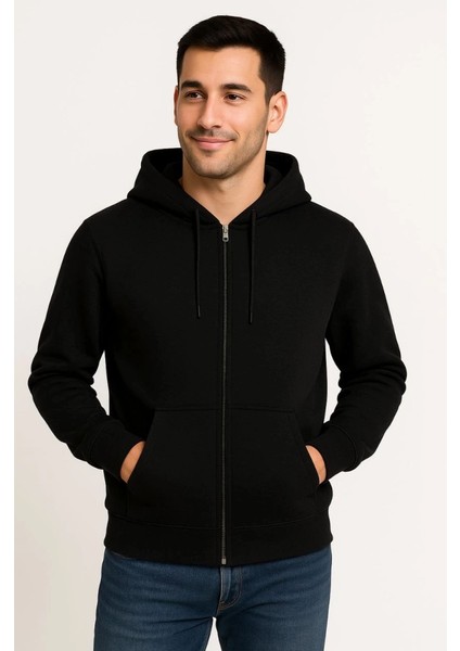 Erkek Üç Iplik Kapüşonlu Tam Fermuarlı Kanguru Çepli Sweatshirt Hoodie fiyatları