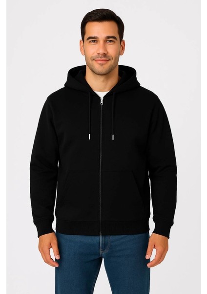 Erkek Üç Iplik Kapüşonlu Tam Fermuarlı Kanguru Çepli Sweatshirt Hoodie fırsatları