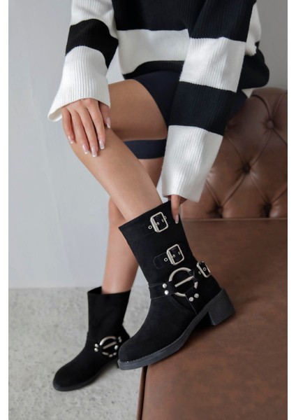 Senya Kadın Aksesuar Detay Süet Bot Siyah