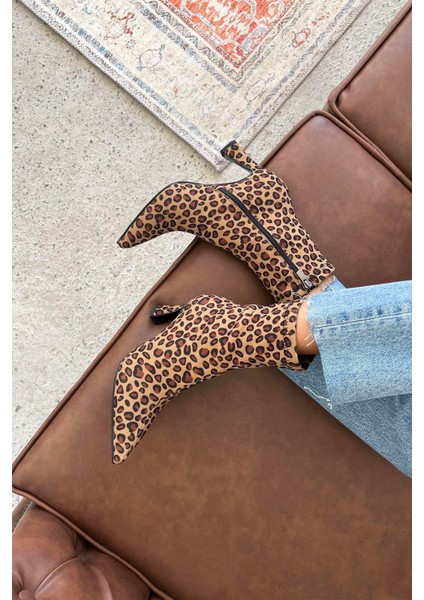 Poppin Kadın Pino Ökçe Kumaş Bot Leopar