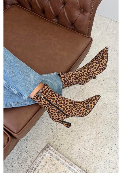 Poppin Kadın Pino Ökçe Kumaş Bot Leopar modelleri