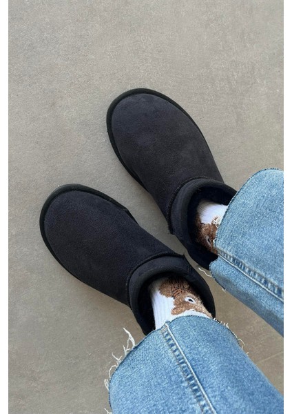 Asia Kadın Içi Tüylü Kalın Taban Süet Yarım Bot Siyah fiyatları