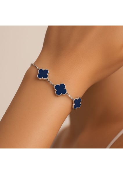 925 Ayar Gümüş Lacivert Yonca Kadın Bileklik