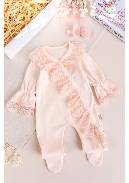 Güpürlü 100% Pamuk Kız Bebek Tulum