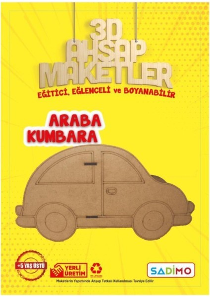 Boyanabilir Ahşap Araba Kumbara 19X10X4 Cm, Şık ve Dekoratif Kullanım Için Ideal.