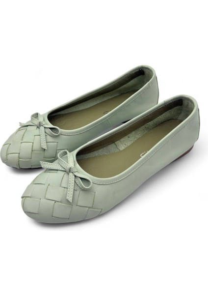 Chic Su Yeşili Hakiki Deri Fiyonk Detaylı Kadın Günlük Babet modelleri