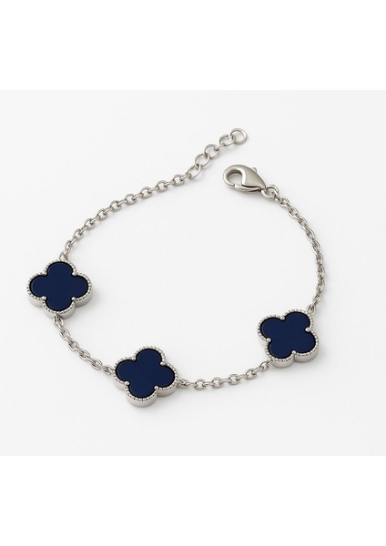 925 Ayar Gümüş Lacivert Yonca Kadın Bileklik fiyatları