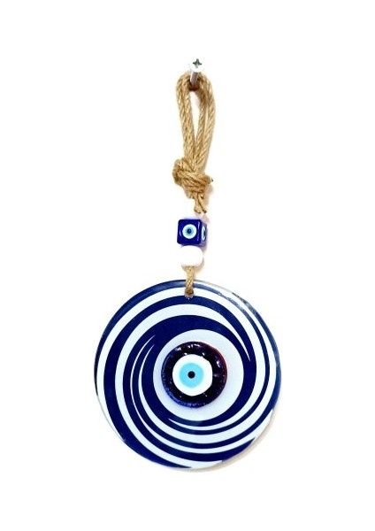 Nazar Boncuklu Lacivert ve Beyaz Renkli Füzyon Cam Duvar Süsü