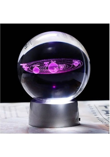 3D Işıklı Gezegen Cam Küre, Renkli ve Şık Dekorasyon Parçası