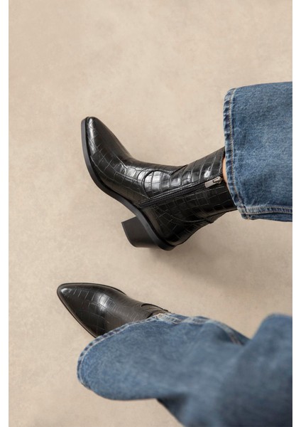 Jose Kadın Kroko Deri Topuklu Bot Siyah fiyatları