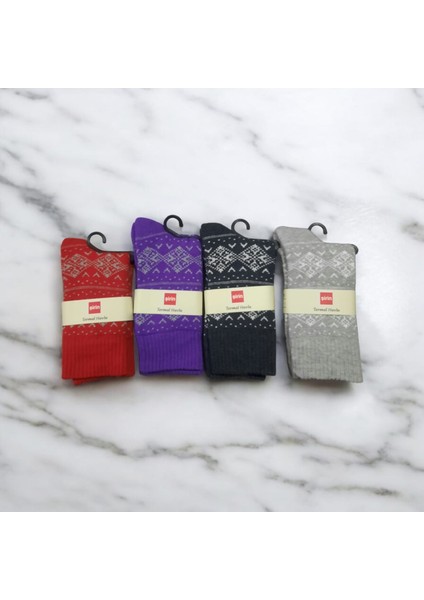 Karışık Renkli 4'lü Şirin Termal Havlu Bayan Çorap