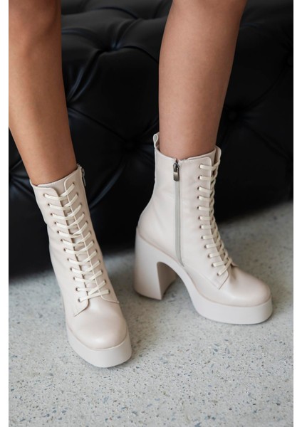 Myra Kadın Platform Topuk Deri Bot Bej fiyatları