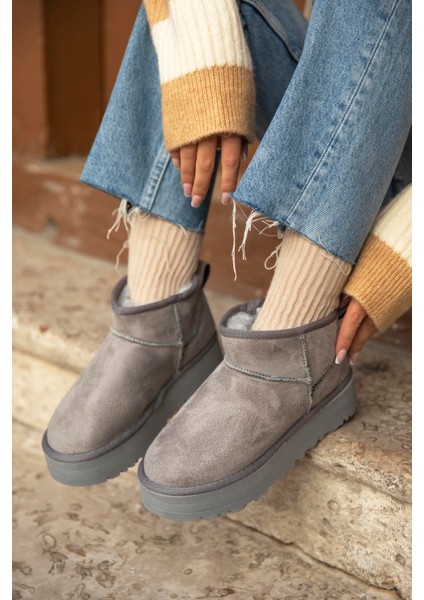 Tommo Kadın Içi Tüylü Kalın Taban Süet Yarım Bot Gri fiyatları