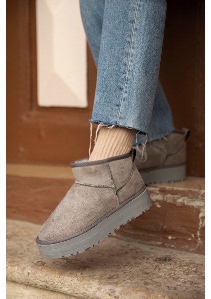 Tommo Kadın Içi Tüylü Kalın Taban Süet Yarım Bot Gri modelleri