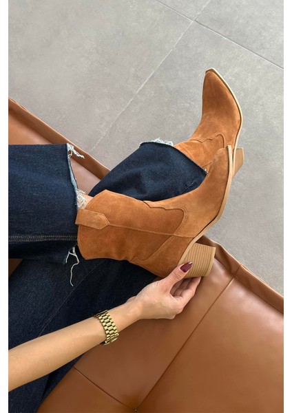 Mercury Kadın Hakiki Deri Süet Topuklu Bot Taba