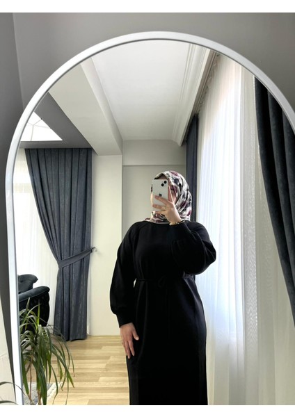 Triko Balon Kol Uzun Elbise Siyah modelleri